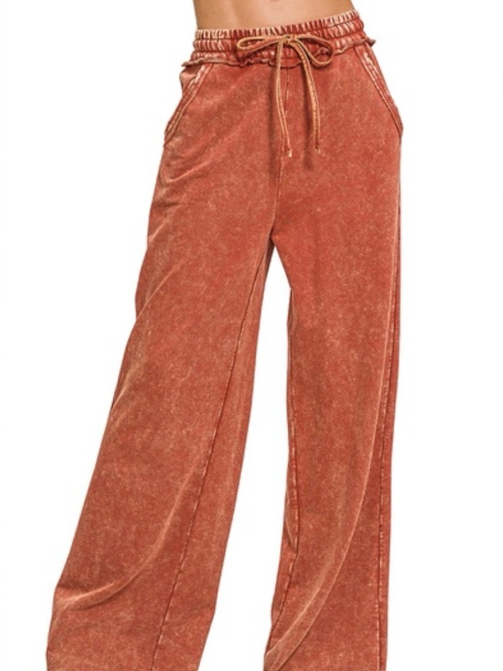 Zenana Outfitters Rust Wide-Leg Lounge Sweatpant and Sweatshirt 2 pcs - Picture 4 of 4